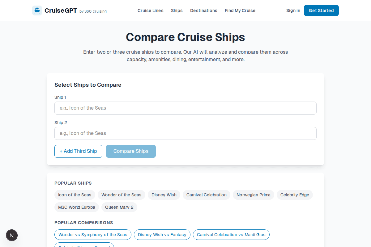 Compare cruise ships side by side